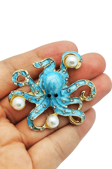 Ocean Blue Pearl Ahtapot Broş ürün görseli 1