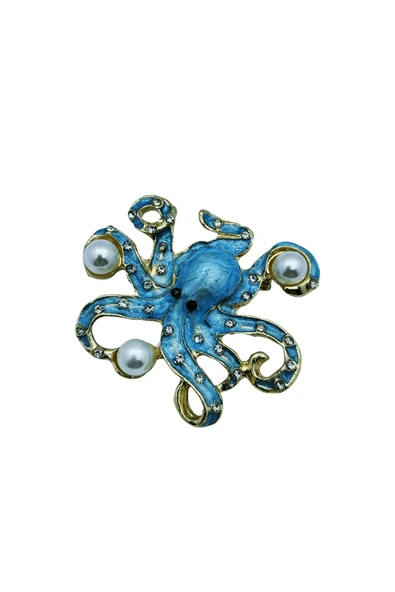 Ocean Blue Pearl Ahtapot Broş - Resim 4