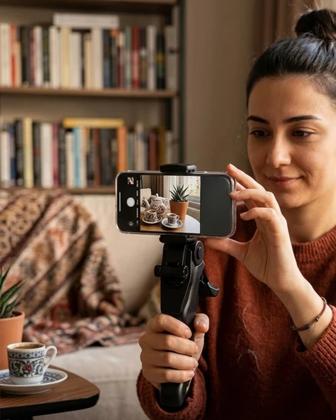 Masaüstü Telefon Tripodu Katlanabilir Telefon Tutucu Video Çekim Standı ürün görseli 1
