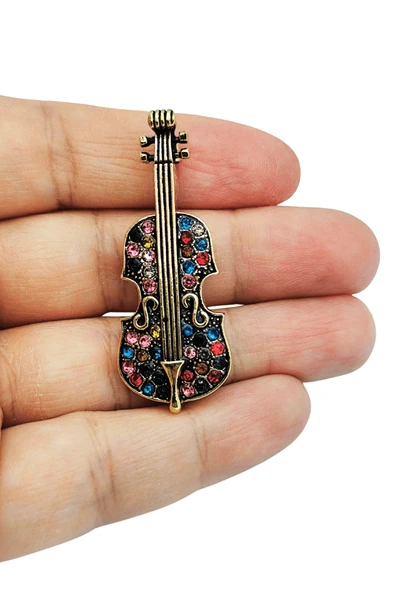 Harmony Crystal Keman Tasarım Broş ürün görseli 1