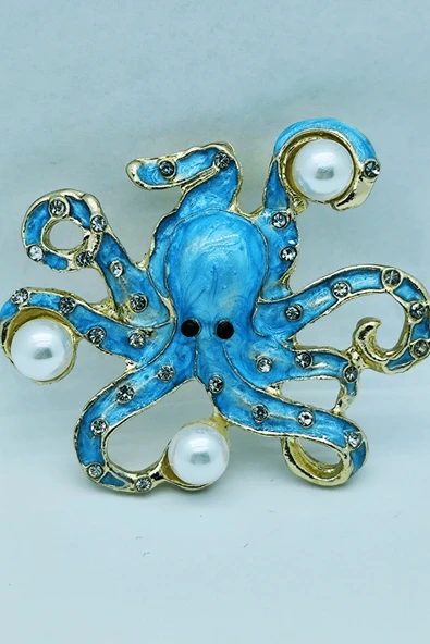 Ocean Blue Pearl Ahtapot Broş - Resim 3