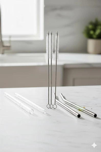 3 lü Paslanmaz Çelik Pipet Temizleme Fırçası Seti - Resim 3
