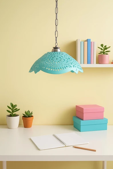 Turkuaz Akrilik Avize Soft Modern Aydınlatma 35x35x12 cm ürün görseli 1