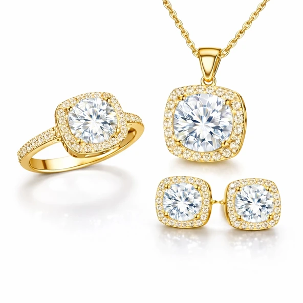 Gümüş Gold Kare Montür Kadın Set ürün görseli 1