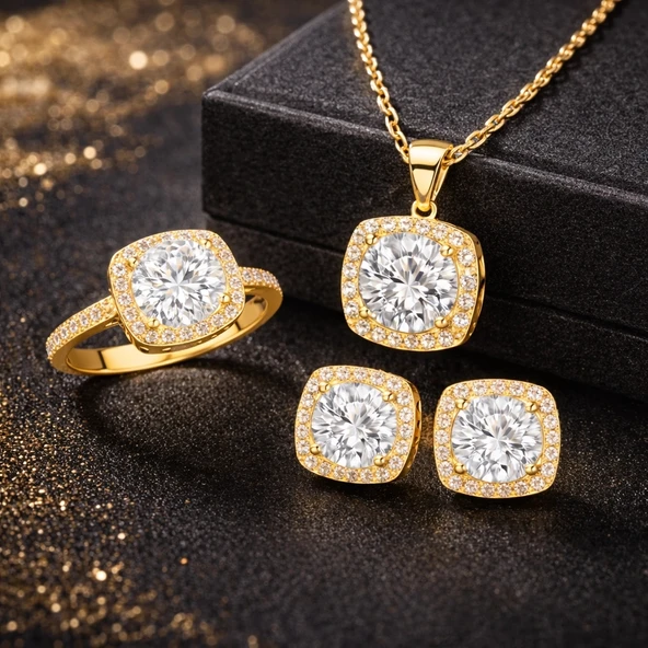 Gümüş Gold Kare Montür Kadın Set - Resim 2