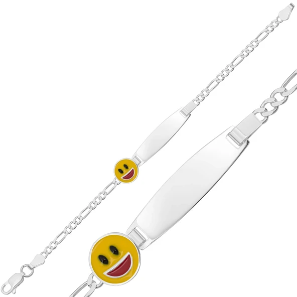Kişiye Özel Gülen Emoji Gümüş Çocuk Künyesi ürün görseli 1