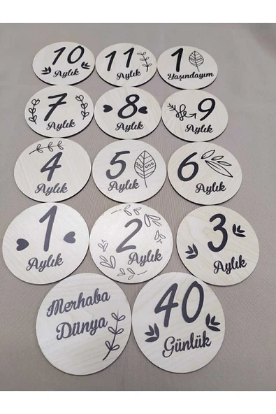 Ceylin Hobi Hediyelik 12 Aylık Plak Seti Ahşap Bebek Fotoğraf Kartları , Ilklerim Seti , Anı Kartları,hobbeb003,1 Yaş ürün görseli 1