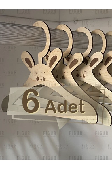 medyarella  Ahşap Tavşan Figürlü Çocuk Askısı | 3mm MDF | 6 Adet ürün görseli 1