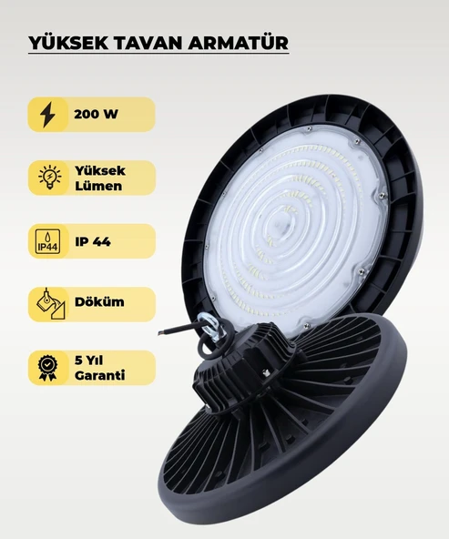 Yüksek Tavan Armatür 200W - 6500K Beyaz Işık - 5 YIL GARANTİ ürün görseli 1