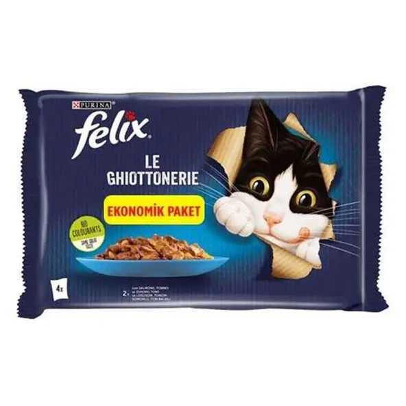 Felix Pouch Somonlu ve Ton Balıklı Yetişkin Kedi Maması 4x85gr ürün görseli 1