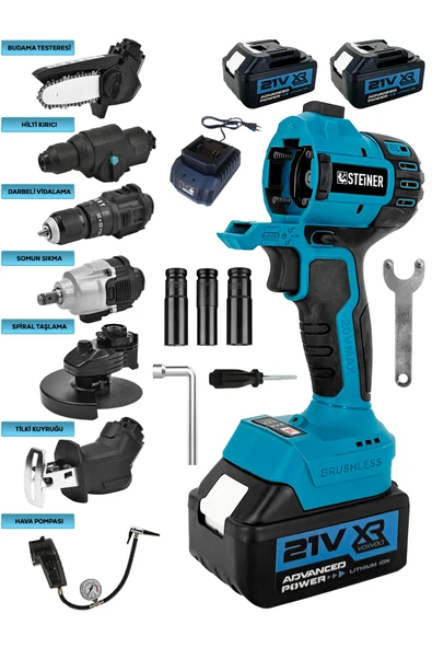 STEİNER 7 Başlıklı Set Spiral Taşlama Somun Sıkma Tilki Kuyruğu Dal Budama Akülü Vidalama Hava Pompası Hilti ürün görseli 1