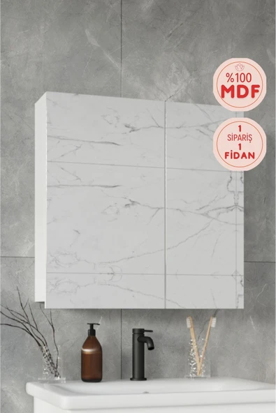 BALNEOM Defne 60x60 Cm Aynalı %100 Mdf Banyo Üst Dolap ürün görseli 1