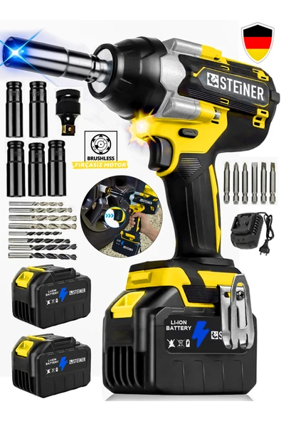 STEİNER S 21 V Çelik Şanzuman 1600 Nm Akülü Somun Bijon Sökme Takma Sikma Makinesi Matkap Vidalama Kömürsüz ürün görseli 1
