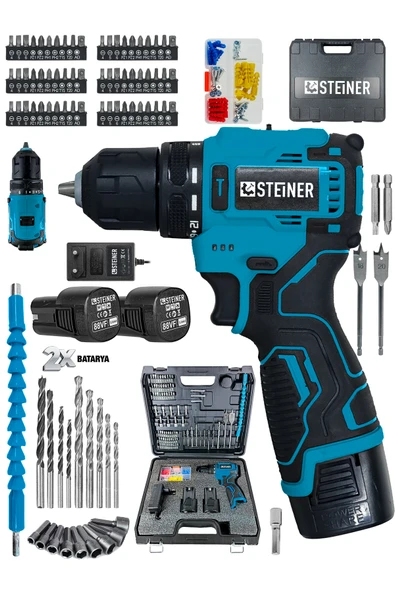 STEİNER PRO ÇELİK ÖZEL SERİ 84 PARÇA KÖMÜRSÜZ GÜÇLENDİRİLMİŞ MOTOR ŞARJLI ARMUT BATARYA MATKAP ürün görseli 1