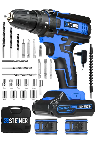 STEİNER Alman 198 Vf 10 Ah Darbeli Metal Dişli Şanzıman Çift Akülü Şarjlı Vidalama Matkap 24 Parça Uç Setli ürün görseli 1