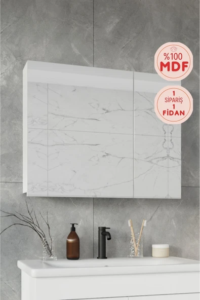 BALNEOM Defne 75x60 Cm Aynalı %100 Mdf Banyo Üst Dolap ürün görseli 1