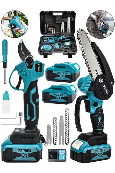 STEİNER 18v Çift Akülü Çelik Şanzıman 35mm Dal Budama Makası & 15cm Budama Testeresi 2 Li Set Mavi ürün görseli 1