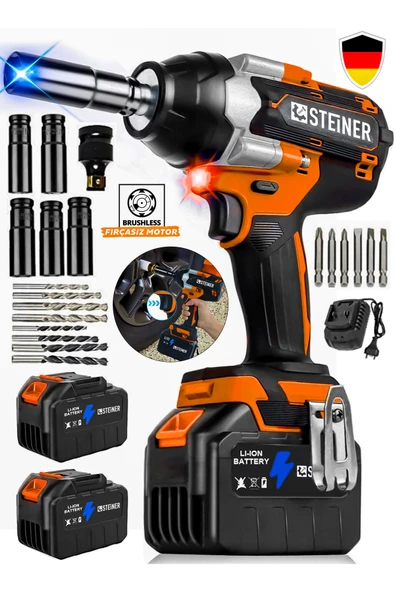 STEİNER T 21 V Çelik Şanzuman 1600 Nm Akülü Somun Bijon Sökme Takma Sikma Makinesi Matkap Vidalama Kömürsüz ürün görseli 1