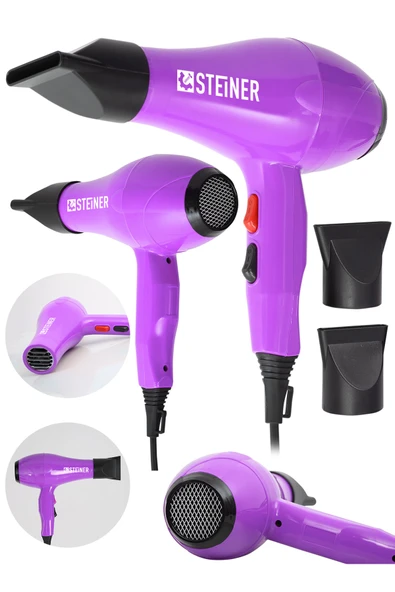 STEİNER Alman 3800 Watt Profesyonel Saç Kurutma Makinesi Fön Makinesi Ac Motor Ms-9001 Pembe + 2 Adet Başlık ürün görseli 1
