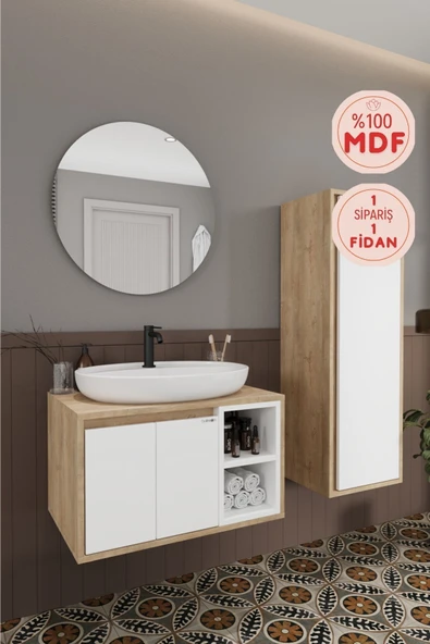 BALNEOM Gül Beyaz 70 Cm Banyo Dolabı Ayna Lavabo Boy Dolabı ürün görseli 1