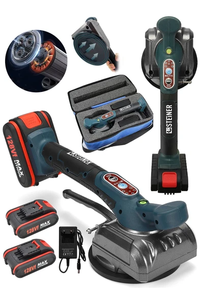 STEİNER Alman 128 VF Metal Şanzıman Lithium Çift Akülü Fayans Cam Karo Döşeme Vantuz Makinesi Çantalı ürün görseli 1