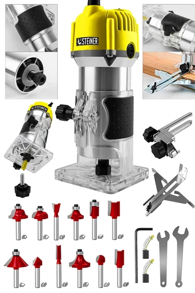 STEİNER 3000 Watt 6 Kademe Devir Ayarlı Formika Traşlama Freze Makinesi 6 Mm Pens S2167 + 12 Adet Uç ürün görseli 1