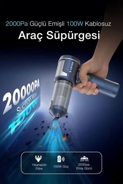2000PA 100W Kablosuz Araç Süpürgesi - Resim 3