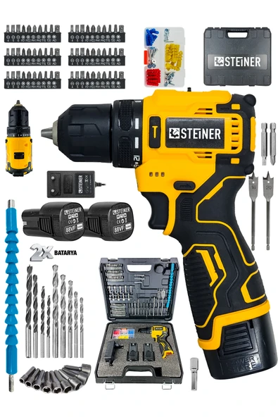 STEİNER PRO ÇELİK ÖZEL SERİ DARBELİ 84 PARÇA KÖMÜRSÜZ GÜÇLENDİRİLMİŞ MOTOR ŞARJLI ARMUT BATARYA MATKAP ürün görseli 1