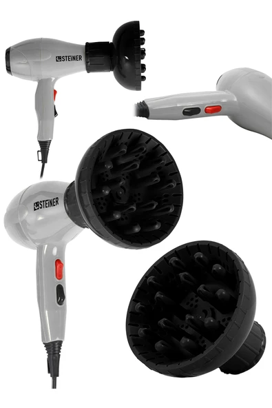 STEİNER Alman 3600 Watt Professional Saç Kurutma Makinesi Ac Motor Fön Makinesi + Difüzör + 2 Adet Başlık ürün görseli 1