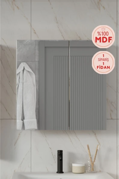 BALNEOM Zakkum 60x60 Cm Aynalı %100 Mdf Banyo Üst Dolap ürün görseli 1