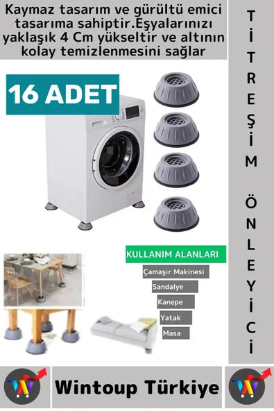#TitreşimÖnleyici Kaydırmaz Ses Titreşim Önleyici Çamaşır Makinesi Mobilya Sabitleyici Ayak 16 Adet ürün görseli 1