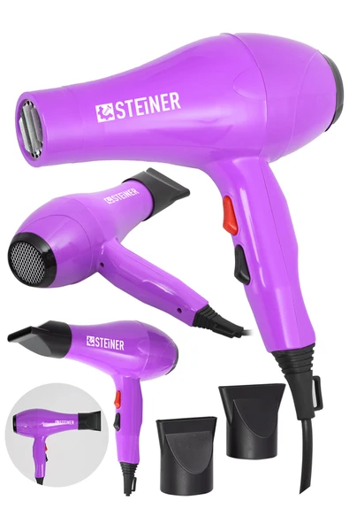 STEİNER Alman 3400 Watt Profesyonel Saç Kurutma Makinesi Fön Makinesi Ac Motor Ms-9001 Pembe + 2 Adet Başlık ürün görseli 1