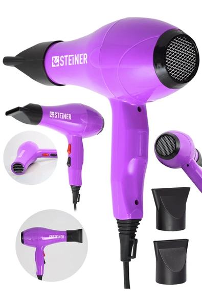 STEİNER Alman 3600 Watt Profesyonel Saç Kurutma Makinesi Fön Makinesi Ac Motor Ms-9001 Pembe + 2 Adet Başlık ürün görseli 1