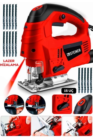STEİNER Alman 4600 W Lazerli Sjs Metal Şanzuman 6 Kademe Devirli Pandül Ayarlı Dekupaj Testere Makinesi 15Uç ürün görseli 1