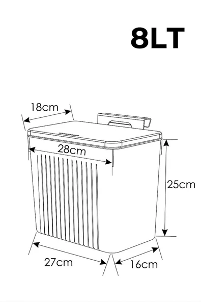 Askılı ve Yapışkanlı Mutfak Ve Banyo İçin Pratik Çöp Kovası 8LT ürün görseli 1
