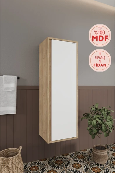 BALNEOM Banyo Gül 120 Cm Beyaz  %100 Mdf Banyo Boy Dolabı ürün görseli 1