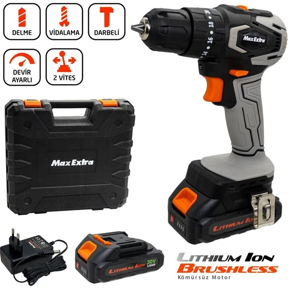Max Extra MX1830 Çift Akülü 1.5 Ah Darbeli Matkap ürün görseli 1