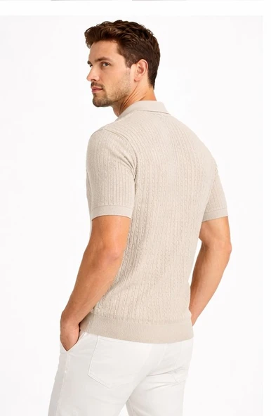 Cazador Erkek Polo Yaka Desenli Triko T-shirt 34215 Taş ürün görseli 1