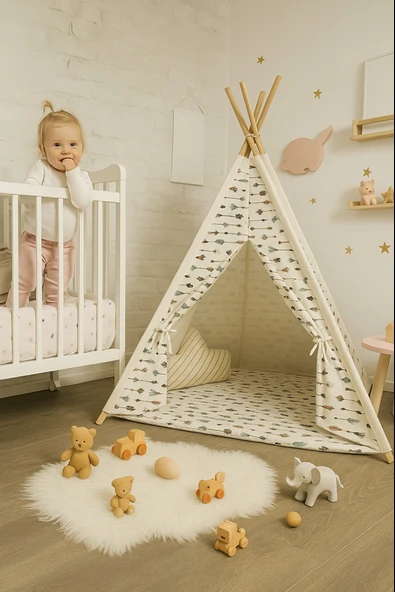 SafeMom Ahşap Kızılderili Çocuk Oyun Çadırı ürün görseli 1