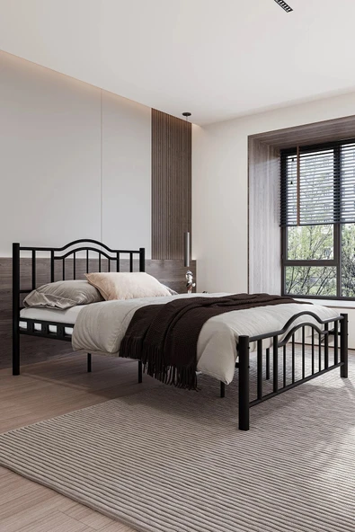 EFON Argimo Belinay Ferforje Metal Karyola Siyah 160x200 ürün görseli 1