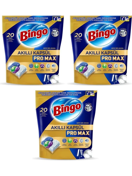 Bingo Akıllı Kapsül Pro Max Bulaşık Makinesi Tableti 20 Li x 3 Adet (60 Kapsül) ürün görseli 1