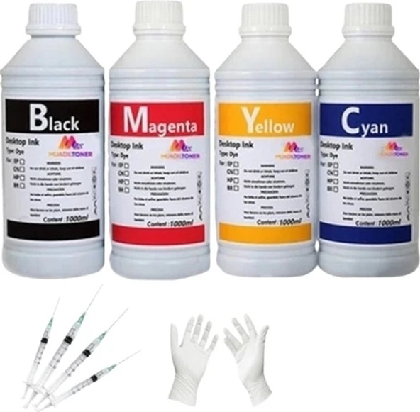 Tecprint Epson Uyumlu L4150 Cmyk 1 Litre   Muadil Mürekkep Seti+Enjektör+Eldiven ürün görseli 1