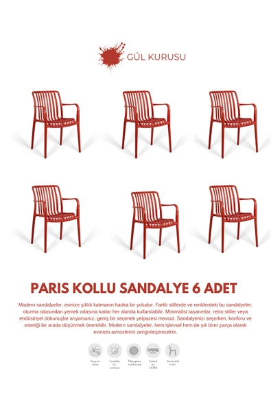 Daim Plastik Paris 6 Adet Kollu Lux Cafe & Restaurant Sandalyesi ürün görseli 1