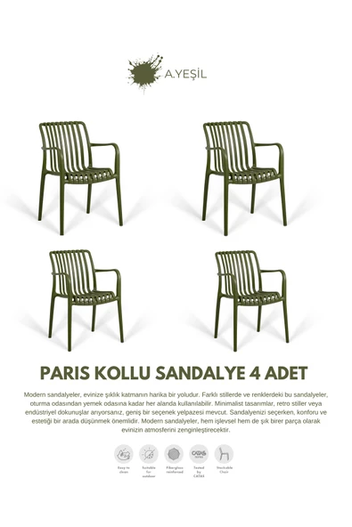 Daim Plastik PARİS | 4ADET KOLLU LUX CAFE & RESTAURANT SANDALYESİ ürün görseli 1