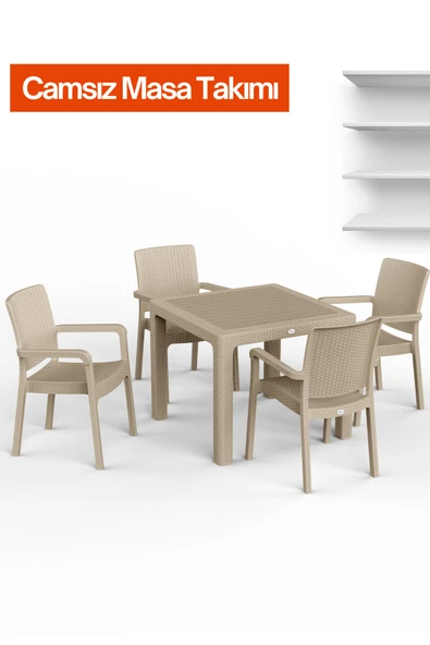 RETRO ART Hilton 90x90 Camsız Masa Takımı – 4 Sandalyeli ürün görseli 1