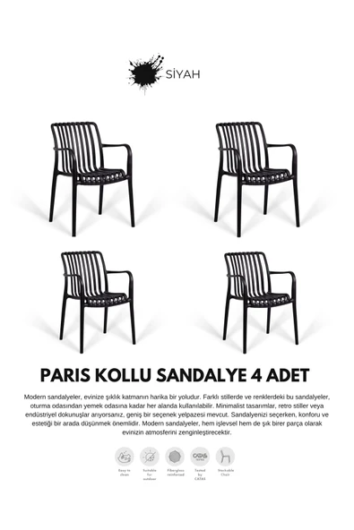 Daim Plastik PARİS | 4ADET KOLLU LUX CAFE & RESTAURANT SANDALYESİ ürün görseli 1