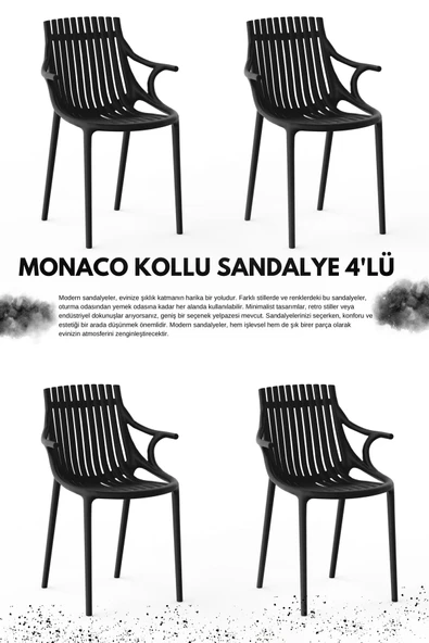 Daim Plastik MONAKO KOLLU  LÜX CAFE &  RESTAURANT  SANDALYESİ 4 Lü Set ürün görseli 1