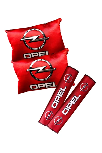 Opel Logolu Dijital Baskılı Kırmızı Araç Boyun Yastığı & Emniyet Kemer Pedi - 2’li Set ürün görseli 1