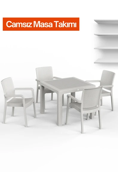 RETRO ART Hilton 90x90 Camsız Masa Takımı – 4 Sandalyeli ürün görseli 1