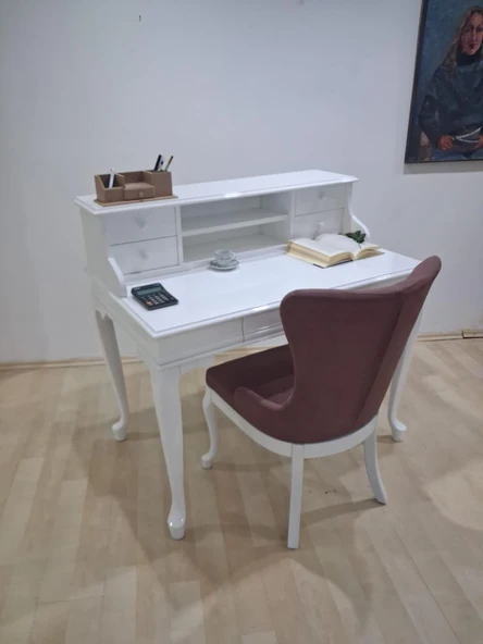 Çalışma Masa Sandalye 90659 Model Parlak Beyaz Lake Boyalı Masa Gökyüzü Sandalye ürün görseli 1